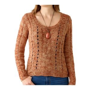 Full Tilt Womens M Rust Orange Knit Sweater Open Weave Pullover Fall Layering